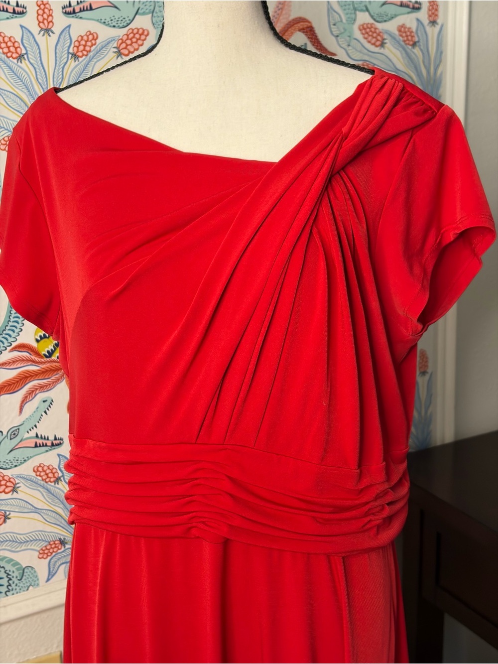Elegant Red Draped Women’s Dress - Size 18